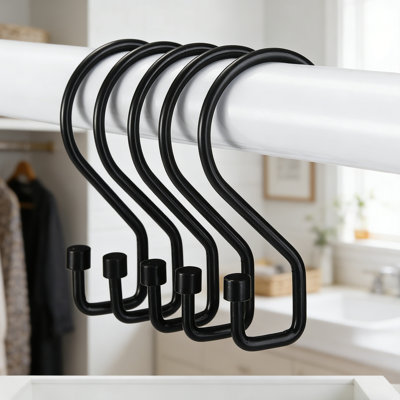 12 Pack S Shape Shower Curtain Hooks – Rustproof Black Shower Curtain Rings, Multi-Functional Hooks For Shower Curtain, Kitchen Utensils, Clothing, Towels