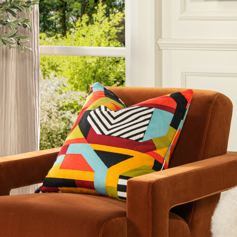 Colorful Geometric Embroidered 20" Square Throw Pillow with Feather Insert