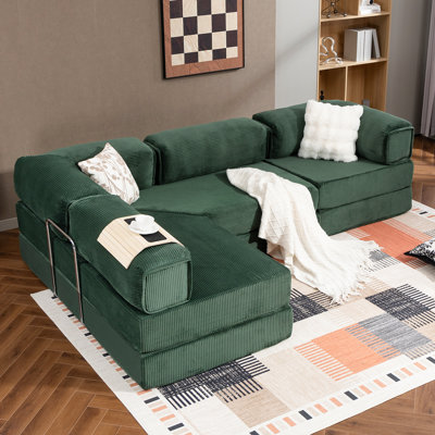 108" L Shaped Couch, Modular Sectional Sofa With Chaise, Cloud Boneless Couch With Deep Seat & Removable Pillow For Living Room, Bedroom, No Assembly Required（Dark Green）