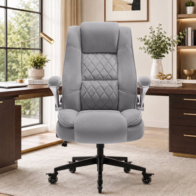 400LBS Big and Tall Executive Office Chair, Ergonomic High Back Velvet Desk Chair with Adjustable Lumbar Support, Flip-Up Arms and Swivel Wheels