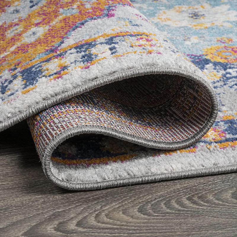 Kirman Bohemian Medallion Light Gray/Blue/Orange Rug, Runner 2' X 8'