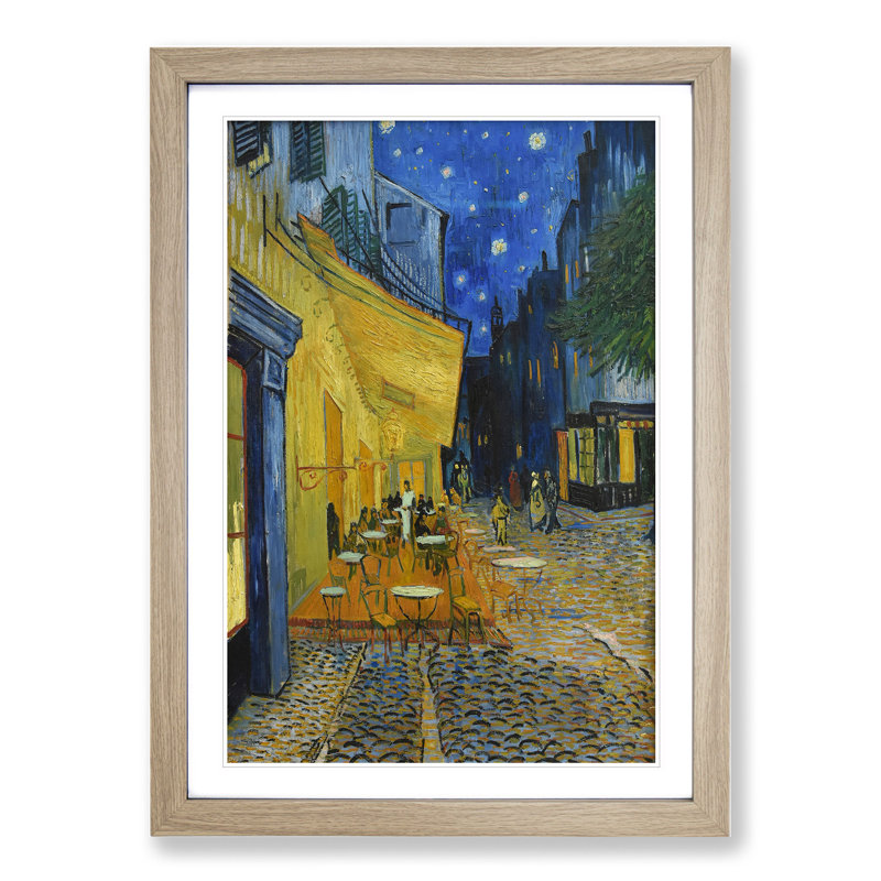 Cafe Terrace at Night by Vincent Van Gogh - Picture Frame Painting on MDF, 48cm H x 36cm W x 2cm D, Oak Framed