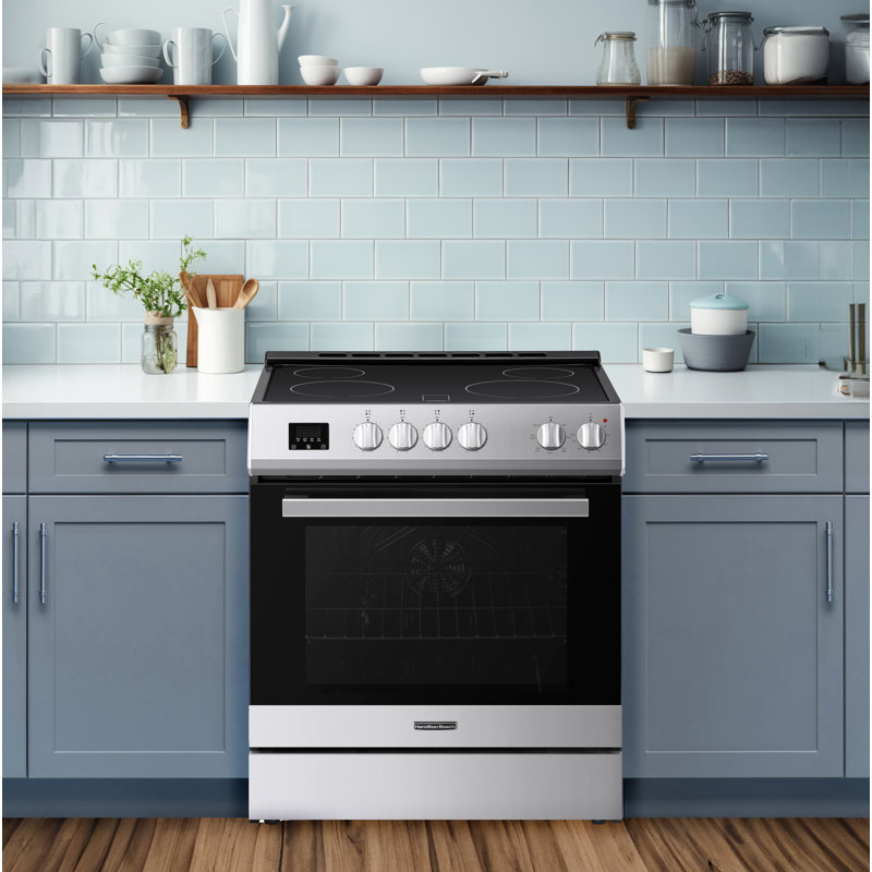 Hamilton Beach, cuisinière électrique en céramique de 30 po, commande par bouton, avec minuterie tactile, acier inoxydable