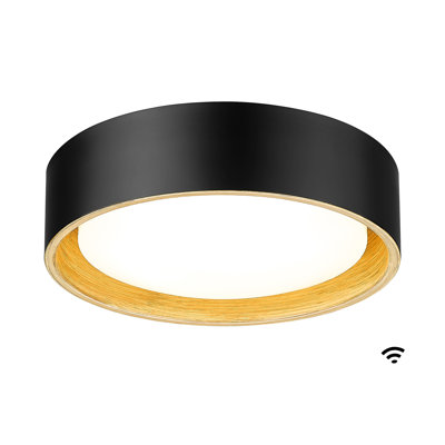 12.6 Inch LED Flush Mount Ceiling Light Black And Wood Grain Paint Finish