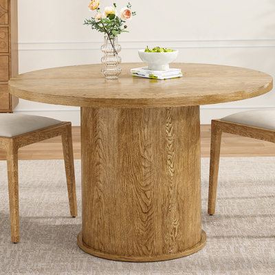 43" Round Dining Table For 4 People, Small Kitchen Dining Table With Wood Top And Sturdy Metal Pedestal Base, Modern Round Dinner Table For Dining Roo