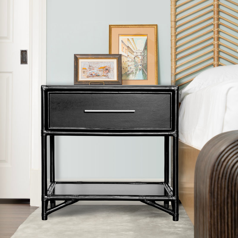 Olivia Collection 1 - Drawer Rattan Nightstand, Cocoa