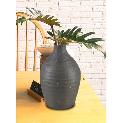Artisan Black Ceramic Vase – Aged Black Decorative Accent For Modern & Rustic Décor, Elegant Centerpiece For Shelves, Mantels, & Tabletops, 6" Diameter & 8.5" Tall