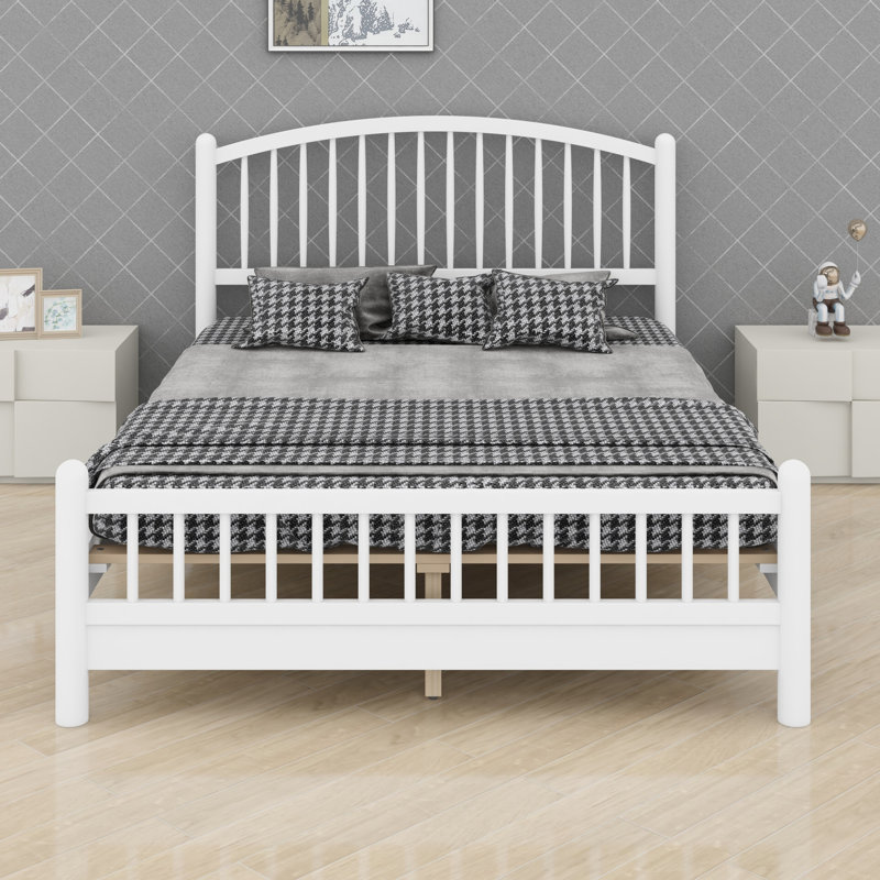 Lit plateforme en bois pour chambre à coucher avec tête de lit arquée, Grand lit, Blanc