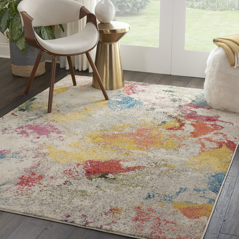 Tapis contemporain contemporain ivoire, Rectangle 5 pi 3 po x 7 pi 3 po