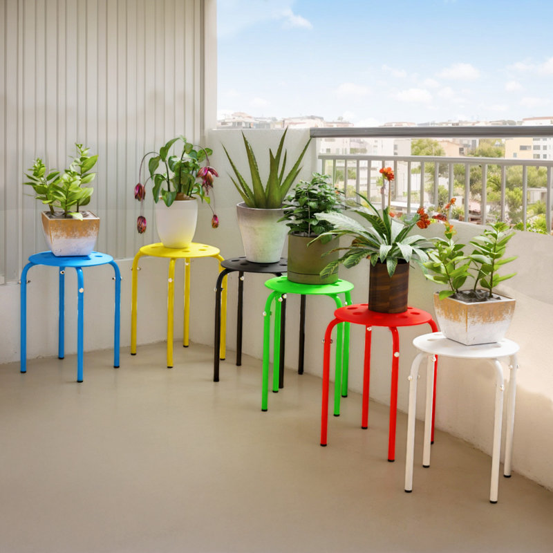 Ensemble de 6 chaises de patio portatives empilables en plastique, Jaune; noir / rouge / blanc / vert / bleu