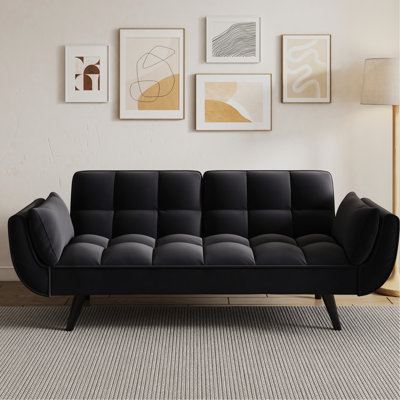 Noir 57 po pour chambre à coucher - confortable avec, se transforme facilement en lit, positions réglables, processus d'assemblage simple, revêtement en velours, rembourrage en éponge, structure et siège en bois massif, lit convertible, postures,