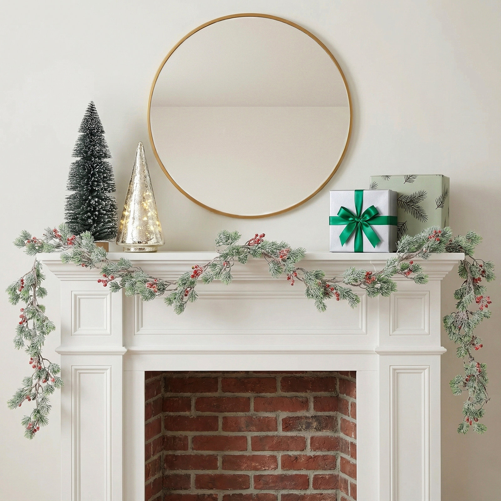 72" Artificial Snowy Pine Berry Christmas Garland, Green