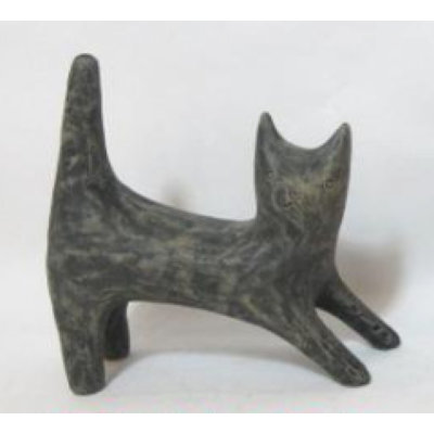 Primitve Look Gray Stretching Ceramic Cat Figurine