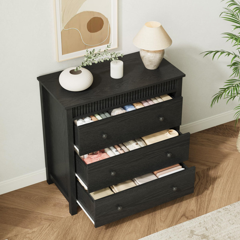 Table de chevet 31,5 po à 3 tiroirs, table de chevet moderne en bois pour chambre à coucher, ensemble anti-basculement inclus