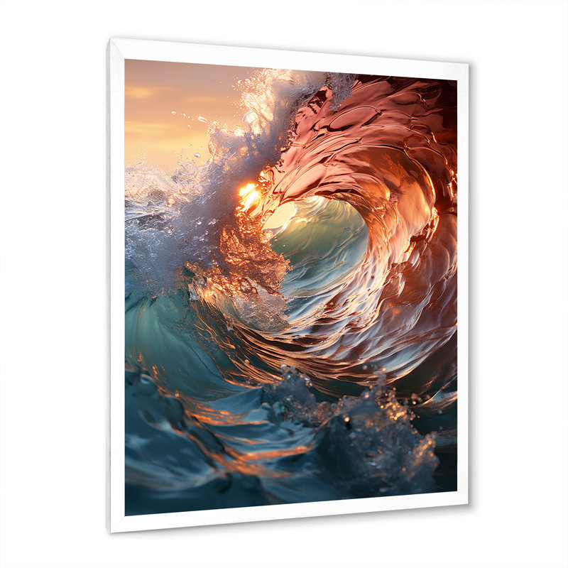 «Beach Photo Sunlit Waves» sur toile, L 16 po x H 32 po, Cadre photo blanc