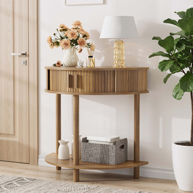 Console demi-lune rainurée de 31,5 po, canapé de style campagnard pour décor moderne et traditionnel, entrée étroite et mobilier de couloir