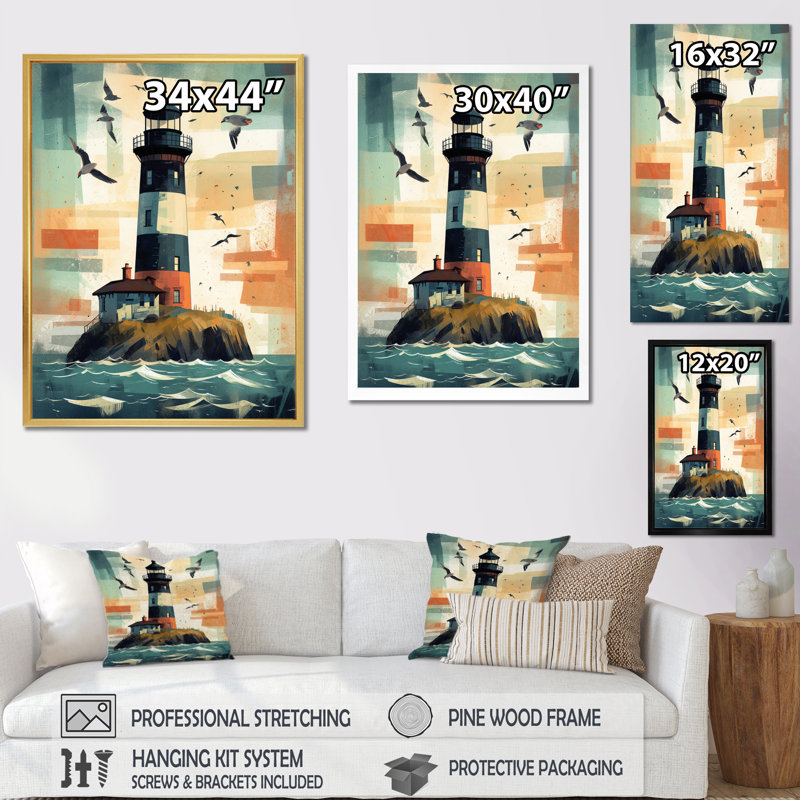 " Seaside Lighthouse III ", Black Floater Framed, 44" H x 34" W x 1.5" D