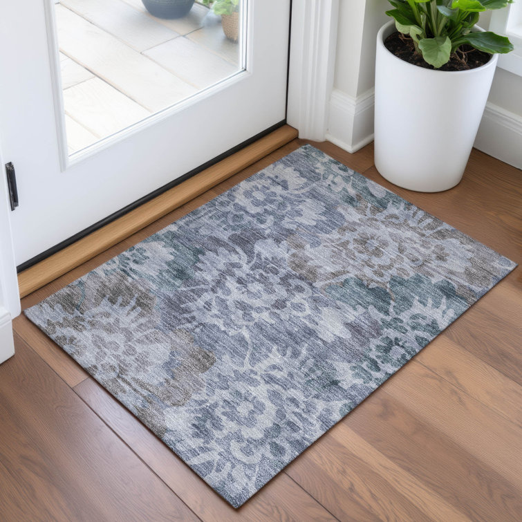 Machine Washable Indoor/Outdoor Xhevrie Blue Rug