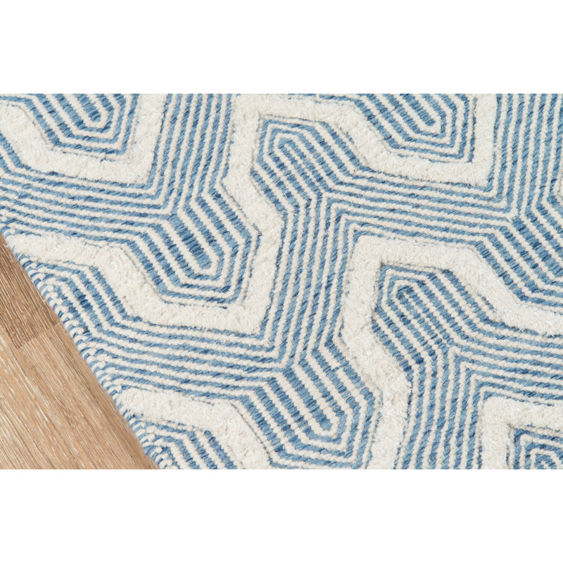 Langdon Geometric Handmade Flatweave Wool Blue/Ivory Area Rug, Rectangle 2' x 3'