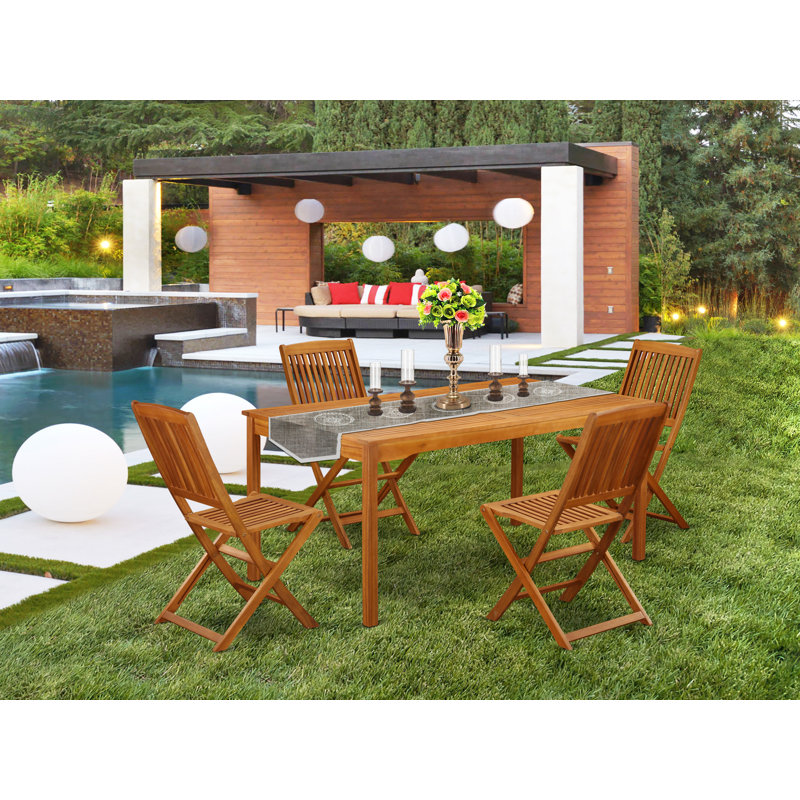 Ensemble de salle à manger d'extérieur 5 pièces comprenant une table rectangulaire en bois d'acacia et 4 chaises d'appoint pliantes, 36 po x 66 po, huile naturelle