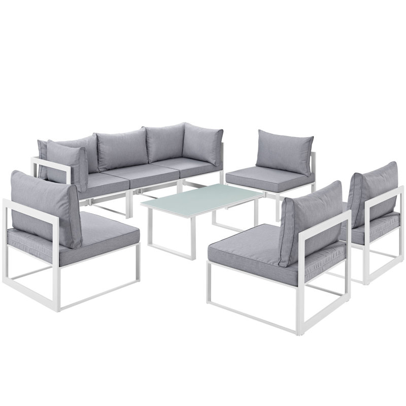 Ensemble de canapé modulaire d'extérieur 8 pièces Fortuna, Gris, Blanc / océan