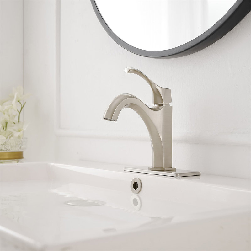 Robinet pour salle de bain à un trou avec bonde escamotable et robinets pour lavabo à poignée simple, Nickel brossé