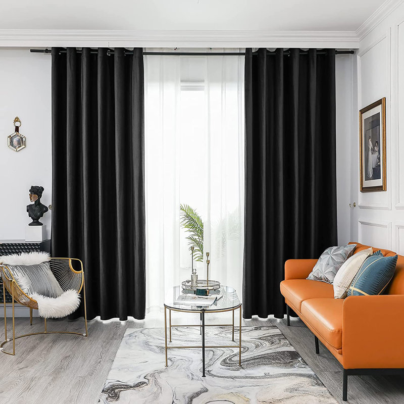 Paire de rideaux occultant et isolant de couleur unie avec œillets, L 52 po x L 84 po, Noir