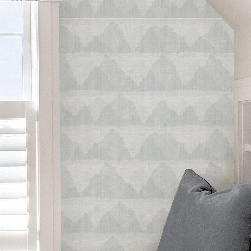 Taupe Mountain Peak Peel & Stick String Wallpaper, Blue