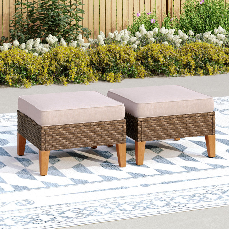 Upholstered Outdoor Ottoman, Beige