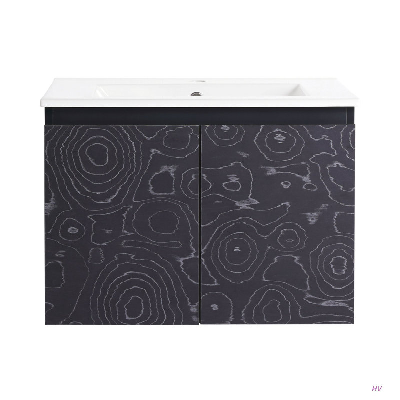 Meuble-lavabo mural 24 po avec lavabo en céramique et porte d'armoire à fermeture en douceur, ensemble KD
