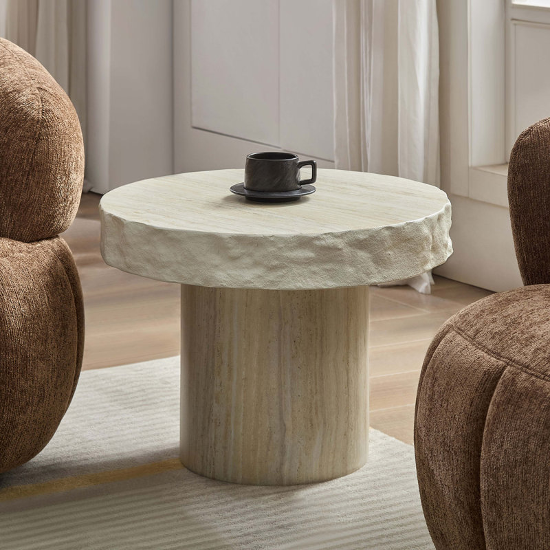 Tables basses 23,82 pouces à motifs texturés MARS pour salon sans assemblage beige