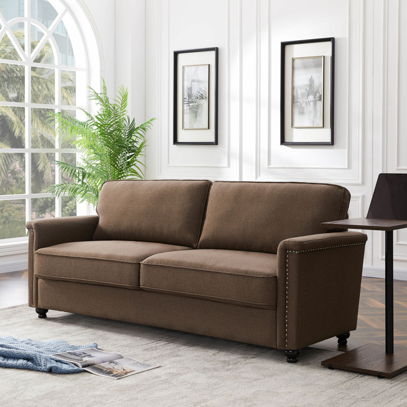 Canapé à accoudoirs carrés 75,6 po Cobos, Polyester brun