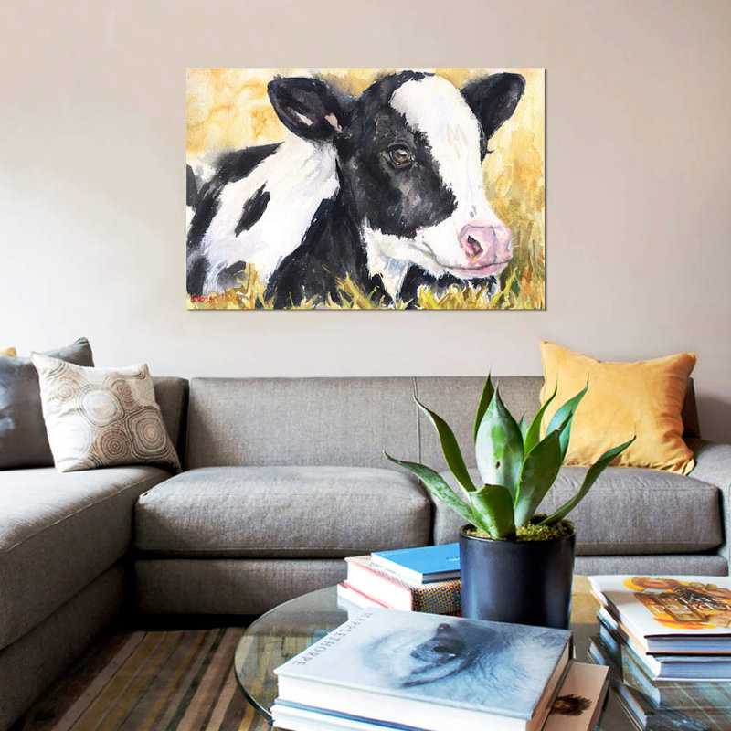«Cow Baby», reproduction sur toile, H 26 po x l 40 po x P 1,5 po, Toile tendue, Pas de tapis