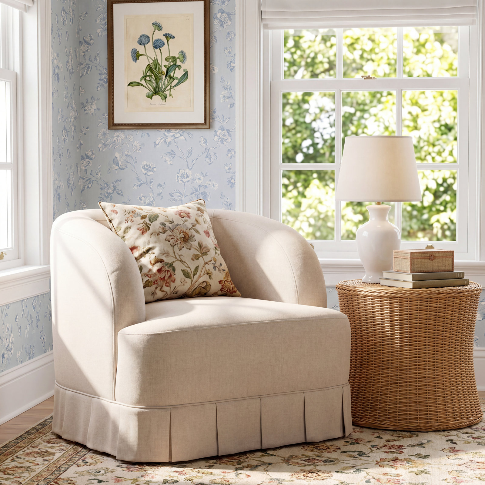 Milo Swivel Chair, Beige Polyester