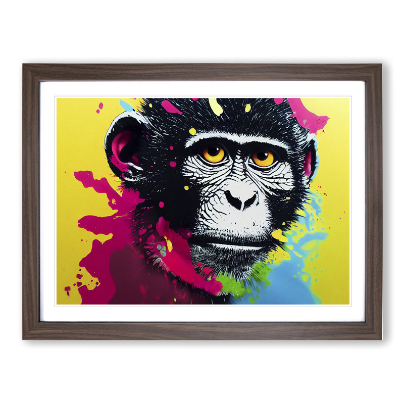 Monkey Splash - Framed Print, 34cm H x 46cm W, Walnut Framed