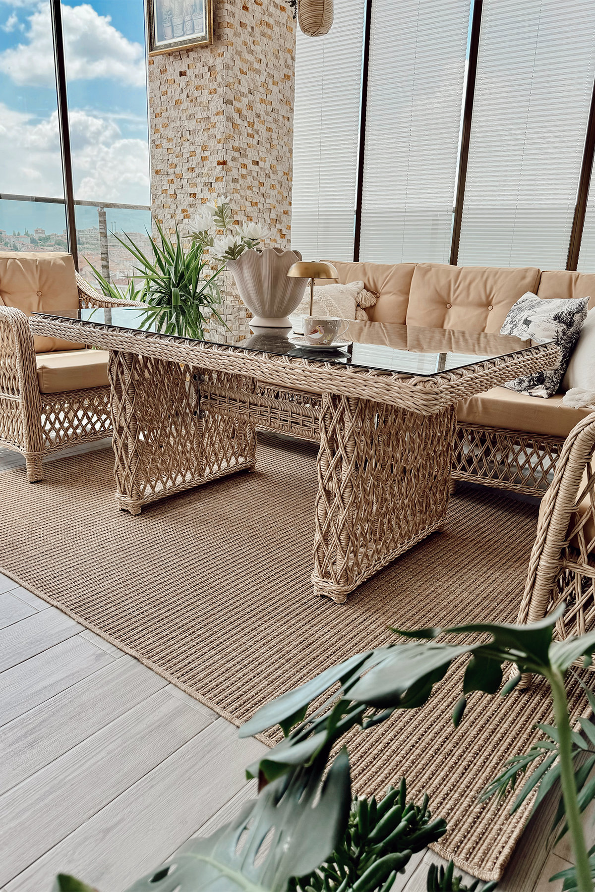 One Allium Way Madrid Natural Brown Wicker Textured Cut Pile Rug ...