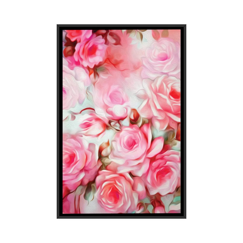 «Shabby Elegance Pink», impression sur toile, H 26 po x l 18 po x P 1,5 po, Toile avec cadre noir, Pas de tapis