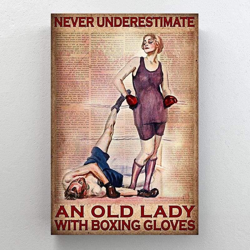 A Girl Boxing With A Man - Never Underestest An Old Lady With Boxing Gloves - 1 pièce, reproduction d'art graphique sur toile tendue