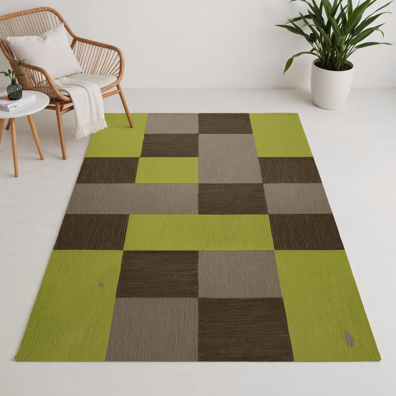 Tapis d'intérieur et d'extérieur à carreaux vert, Rectangulaire 3 pi x 5 pi