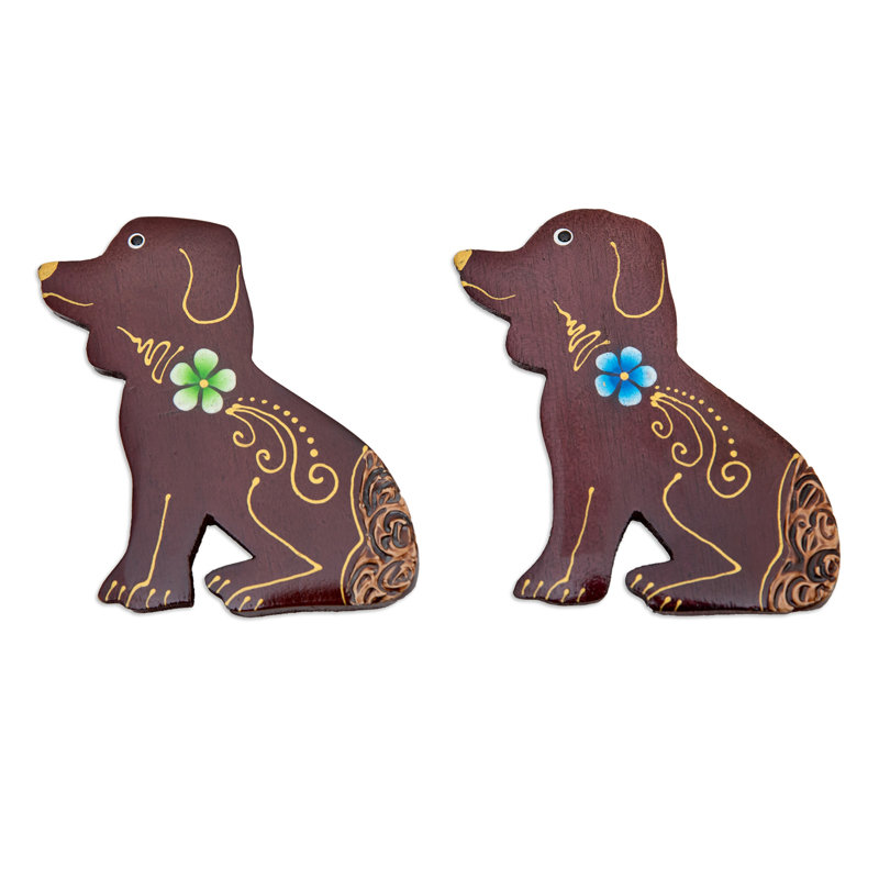 Les chiots célestes faits à la main The Holiday Aisle magnets en bois