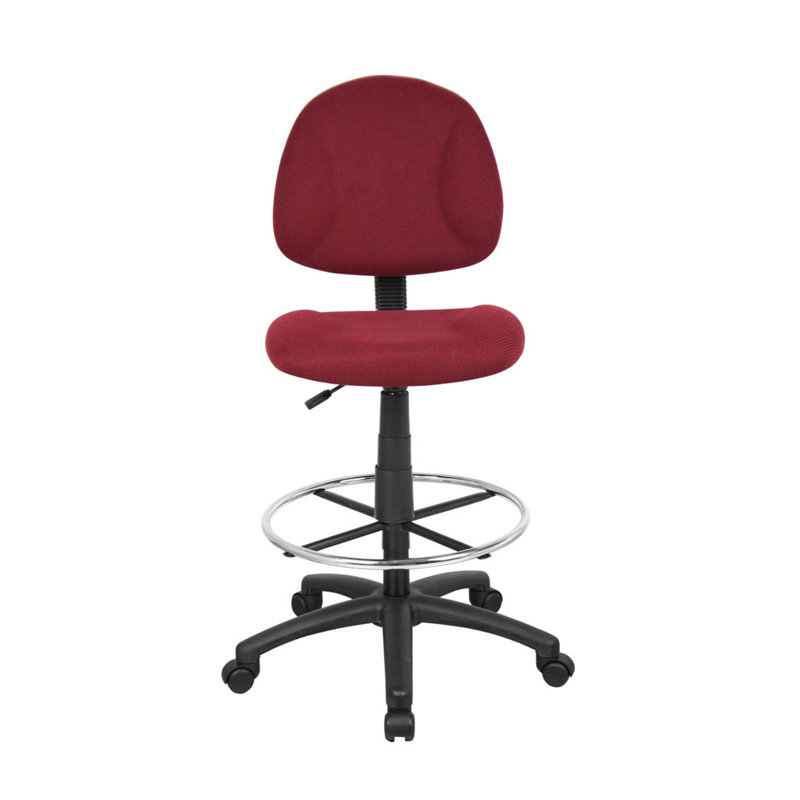 Jea Drafting Stool Chair, Burgundy Red Tweed, Contoured Back And Footring, Burgundy Red