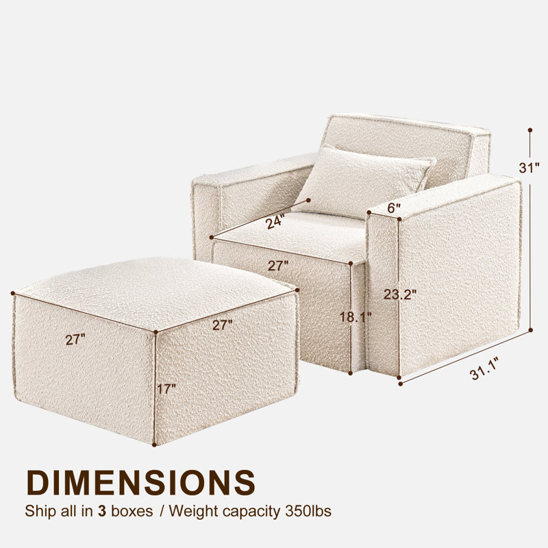 Fauteuil de 39 po de large Taufner, Boucle blanc