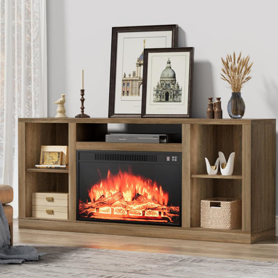 Electric Fireplace TV Stand For Televisions Up To 65+ Inch, Media Entertainment Center Console Table With Four Open Storage Shelves & Cabinets, 58 Inc -  Lark Manor™, 3F94FCCDB4EB4ACD8169A73CD9CC76D8