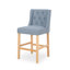  Ensemble de 2 tabourets de comptoir rembourrés avec dossier capitonné, siège rembourré et pieds en bois naturel, design moderne élégant pour îlot de cuisine, bar ou salle à manger, bleu clair-243622841-243622847