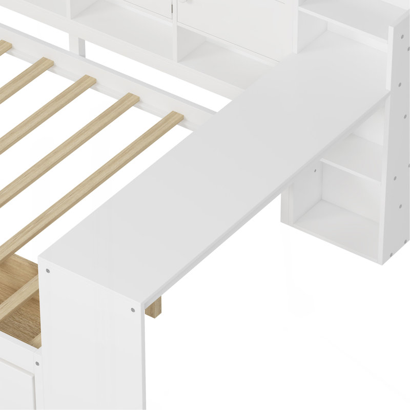 2 Drawers Daybed With Desk And Bookcase, White, Twin