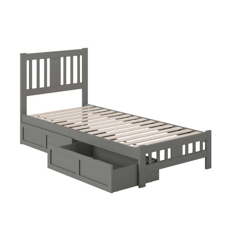 Lit plateforme avec rangement en bois massif Yarelie, gris, Simple TG