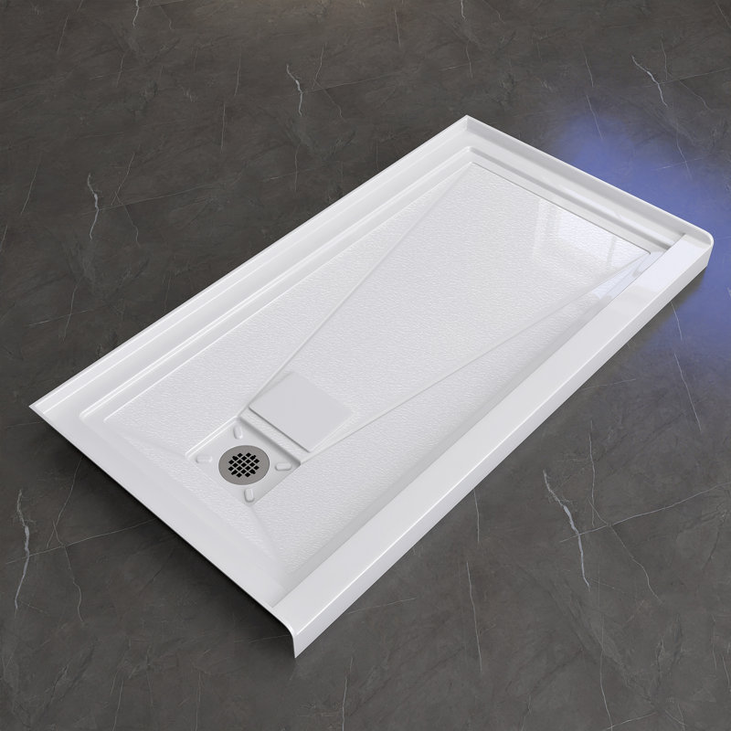 60'' W x 32'' D Alcove Acrylic Shower Base White Single Threshold Rectangular Shower Tray with Drain Cover, Left
