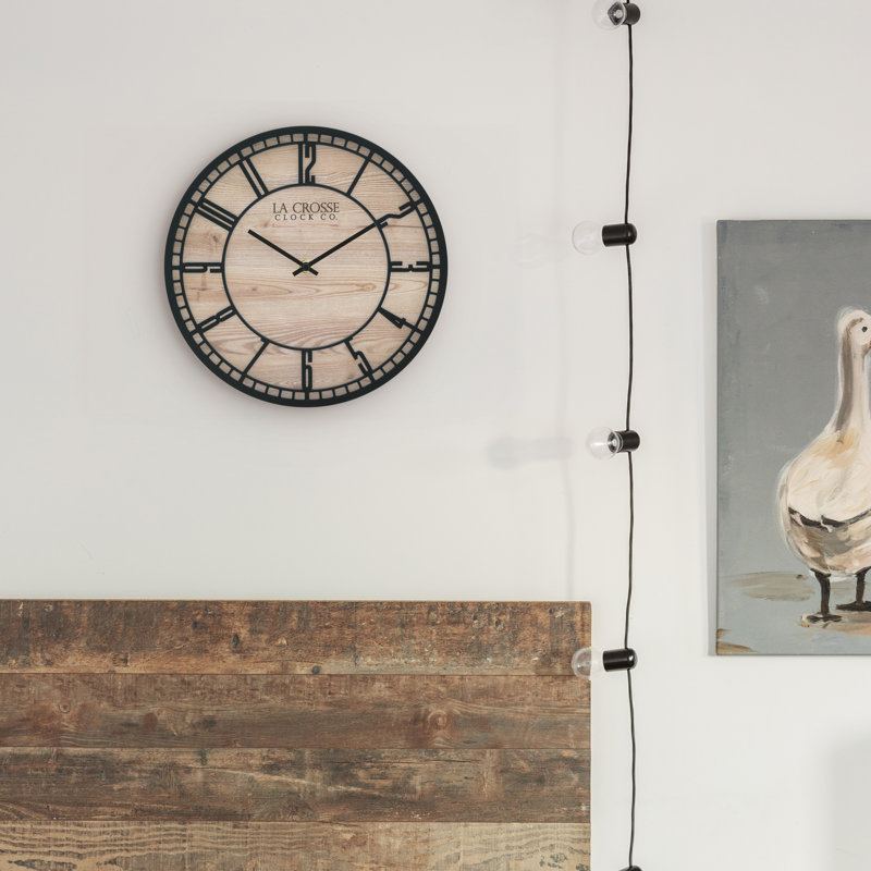 11.5" Black and Wood Grain Quartz Analog Wall Clock