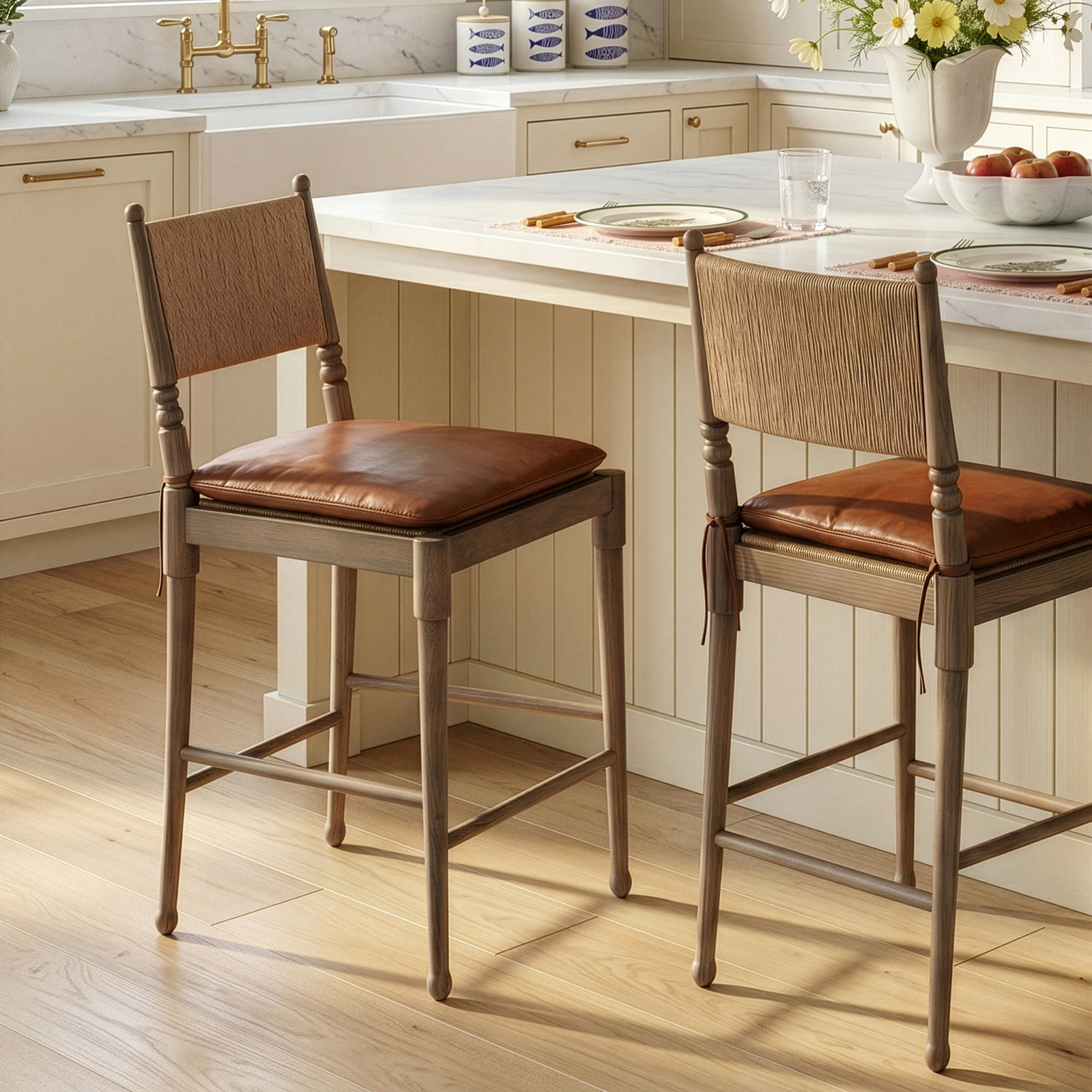 Amber Lewis x Four Hands Bar Stool, Counter Stool (25.5” Seat Height)”, Brown