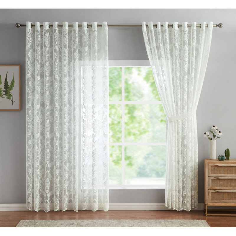 Lisa Semi Sheer Curtain Pair, 38" W x 96" L, Ivory